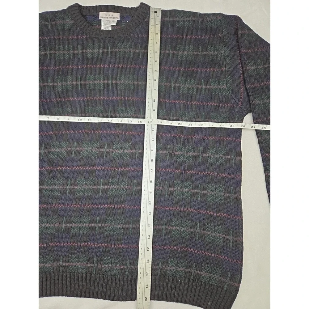 Vintage‎ 90s AKA Eddie Bauer Sweater Geometric Tartan Stripe Cotton XL Tall